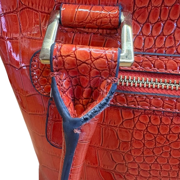 Anne Klein Faux Croc Embossed Tote Bag Orange Shoulder Purse Gold Hardware - Picture 5 of 16